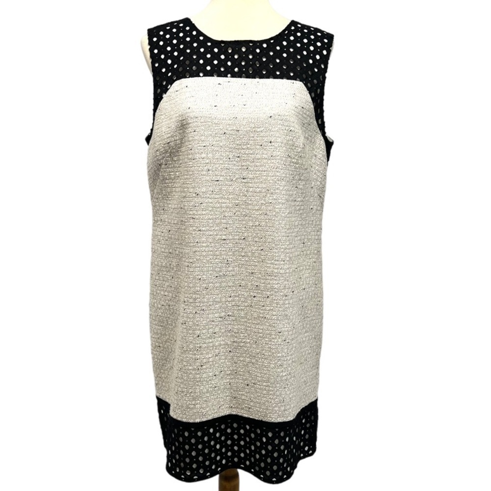 Ann Taylor Tweed Sleeveless Black Trim Casual Shift Dress Women’s 14
